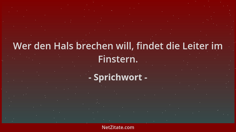 Sprichwort - Wer den Hals brechen will, findet die Leiter im Finstern....