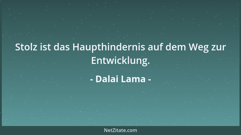 Dalai Lama - Stolz ist das Haupthindernis auf dem Weg zur Entwicklung....