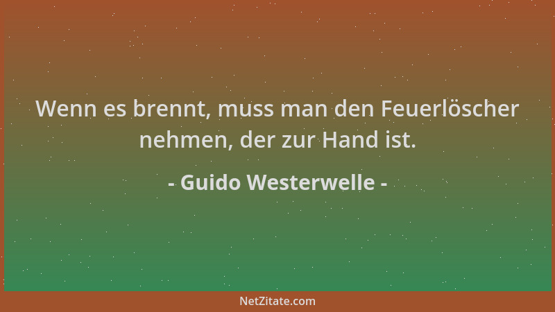 Guido Westerwelle - Wenn es brennt, muss man den Feuerlöscher nehmen, der zur Hand ist....