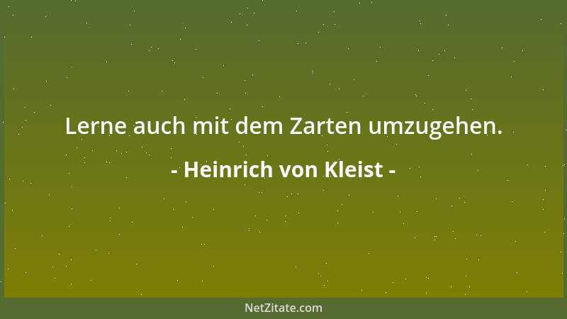 Heinrich von Kleist - Lerne auch mit dem Zarten umzugehen....
