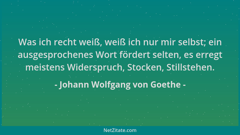 Johann Wolfgang von Goethe - Was ich recht weiß, weiß ich nur mir selbst; ein ausgesprochenes Wort fördert selten, es erreg...