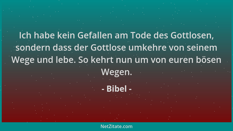 Bibel - Ich habe kein Gefallen am Tode des Gottlosen, sondern dass der Gottlose umkehre von seinem Wege und lebe. So kehrt...