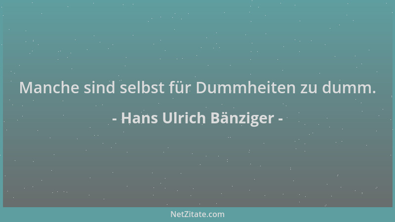 Hans Ulrich Bänziger - Manche sind selbst für Dummheiten zu dumm....