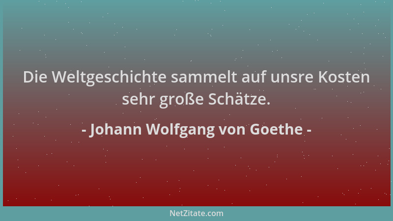 Johann Wolfgang von Goethe - Die Weltgeschichte sammelt auf unsre Kosten sehr große Schätze....