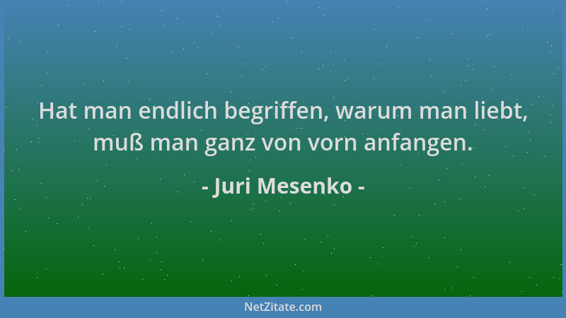Juri Mesenko - Hat man endlich begriffen, warum man liebt, muß man ganz von vorn anfangen....