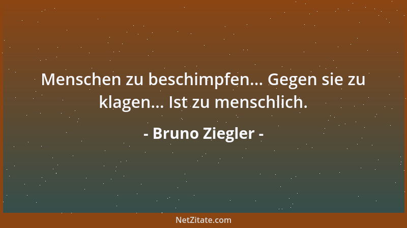 Bruno Ziegler - Menschen zu beschimpfen... Gegen sie zu klagen... Ist zu menschlich....