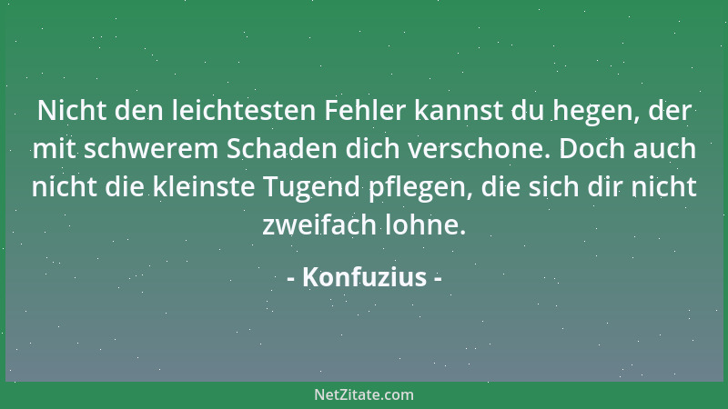 Konfuzius - Nicht den leichtesten Fehler kannst du hegen, der mit schwerem Schaden dich verschone. Doch auch nicht die klei...