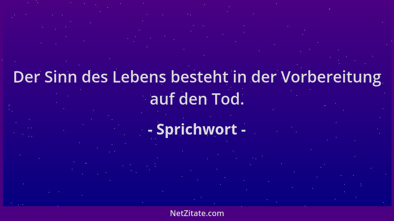 Sprichwort - Der Sinn des Lebens besteht in der Vorbereitung auf den Tod....