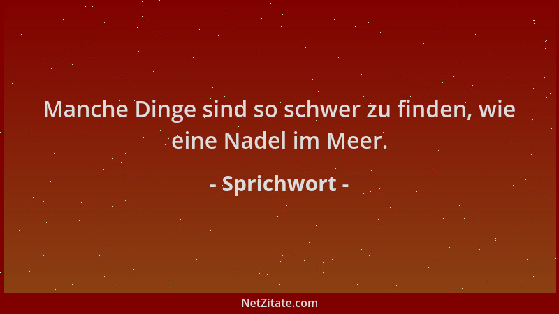 Sprichwort - Manche Dinge sind so schwer zu finden, wie eine Nadel im Meer....