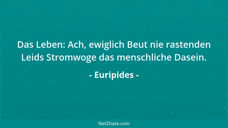 Euripides - Das Leben: Ach, ewiglich Beut nie rastenden Leids Stromwoge das menschliche Dasein....