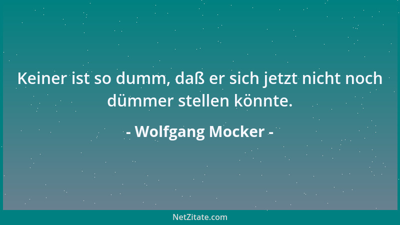 Wolfgang Mocker - Keiner ist so dumm, daß er sich jetzt nicht noch dümmer stellen könnte....