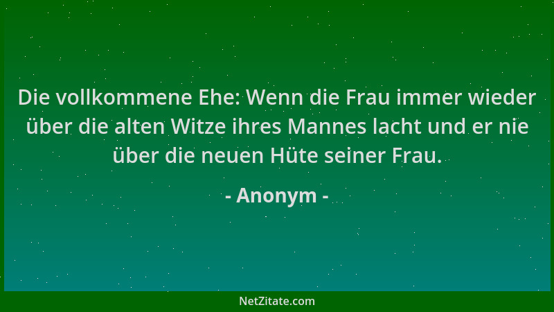 Anonym - Die vollkommene Ehe: Wenn die Frau immer wieder über die alten Witze ihres Mannes lacht und er nie über die neuen...