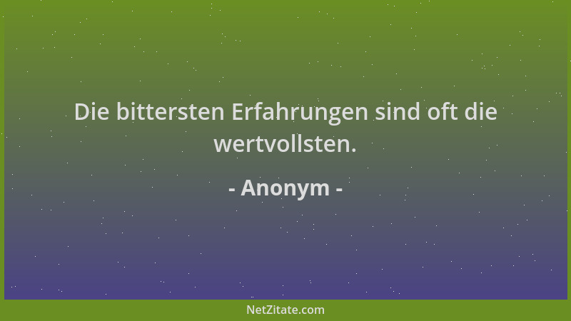 Anonym - Die bittersten Erfahrungen sind oft die wertvollsten....