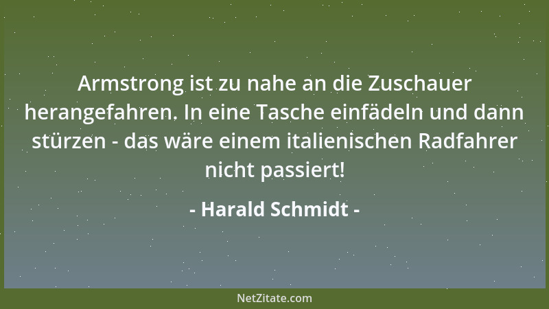 Harald Schmidt - Armstrong ist zu nahe an die Zuschauer herangefahren. In eine Tasche einfädeln und dann stürzen - das wäre...