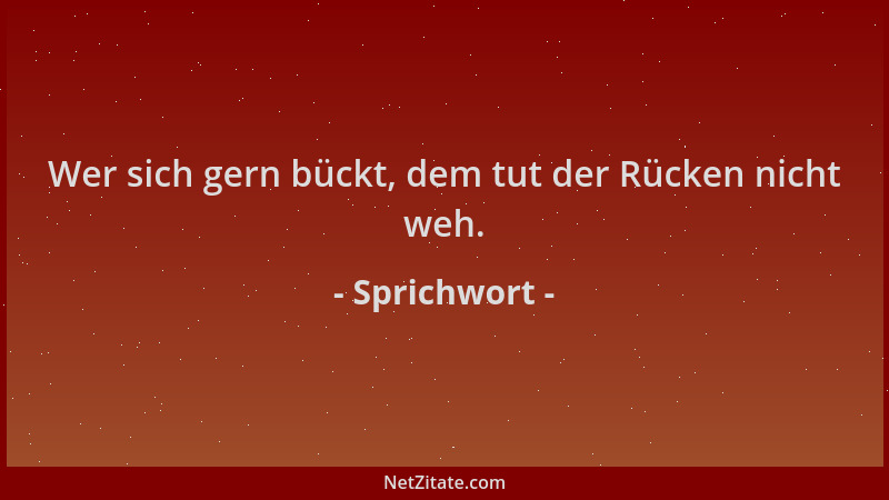 Sprichwort - Wer sich gern bückt, dem tut der Rücken nicht weh....