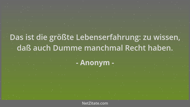 Anonym - Das ist die größte Lebenserfahrung: zu wissen, daß auch Dumme manchmal Recht haben....
