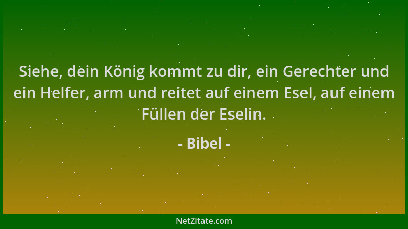 Bibel - Siehe, dein König kommt zu dir, ein Gerechter und ein Helfer, arm und reitet auf einem Esel, auf einem Füllen der E...