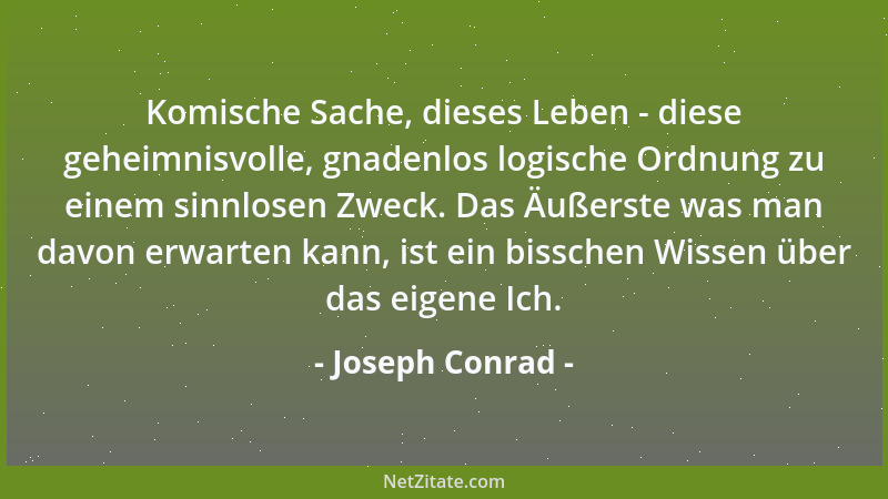 Joseph Conrad - Komische Sache, dieses Leben - diese geheimnisvolle, gnadenlos logische Ordnung zu einem sinnlosen Zweck. D...