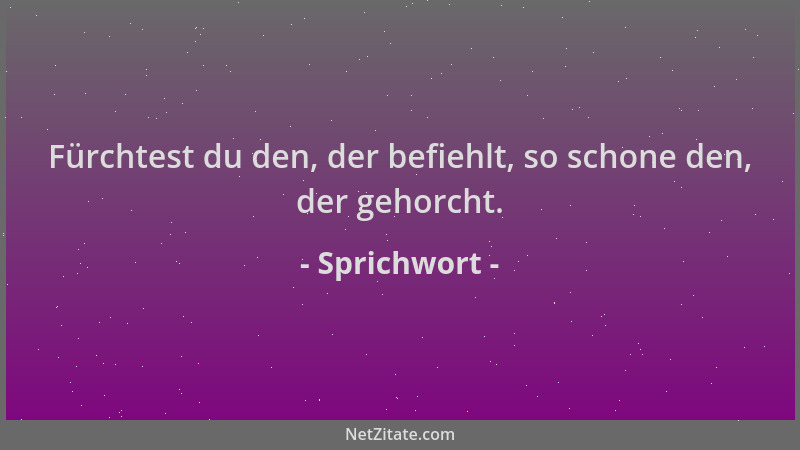 Sprichwort - Fürchtest du den, der befiehlt, so schone den, der gehorcht....