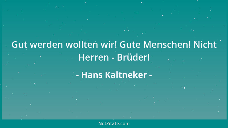 Hans Kaltneker - Gut werden wollten wir! Gute Menschen! Nicht Herren - Brüder!...