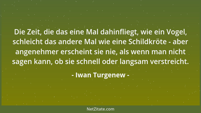 Iwan Turgenew - Die Zeit, die das eine Mal dahinfliegt, wie ein Vogel, schleicht das andere Mal wie eine Schildkröte - aber...