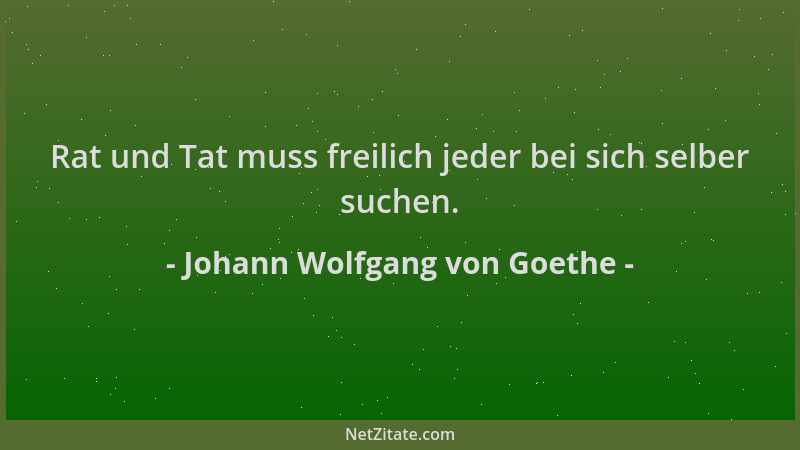Johann Wolfgang von Goethe - Rat und Tat muss freilich jeder bei sich selber suchen....