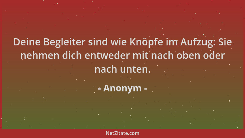 Anonym - Deine Begleiter sind wie Knöpfe im Aufzug: Sie nehmen dich entweder mit nach oben oder nach unten....