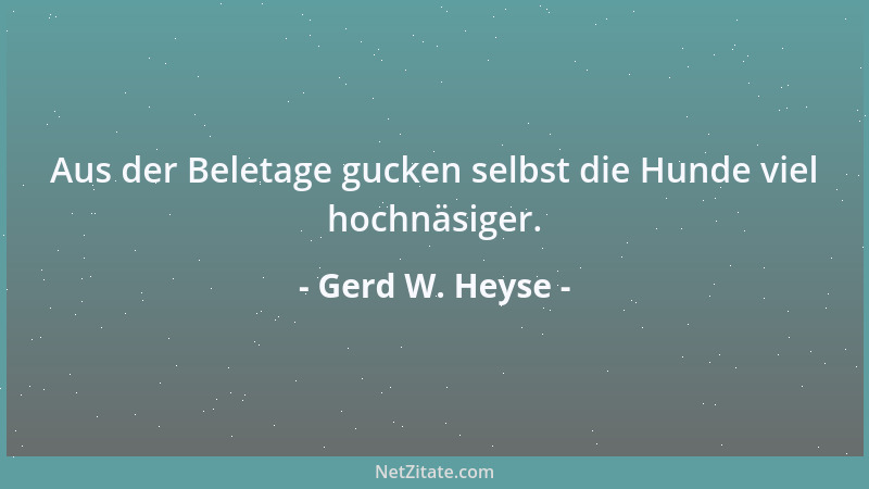 Gerd W. Heyse - Aus der Beletage gucken selbst die Hunde viel hochnäsiger....