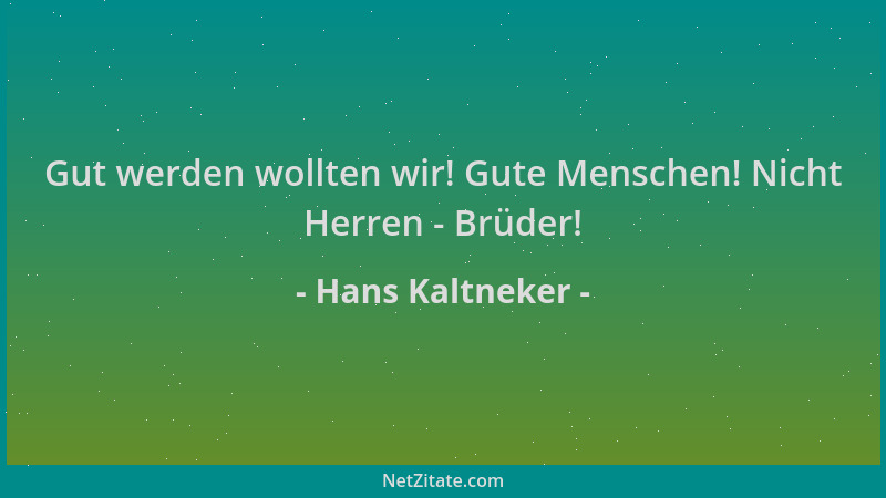 Hans Kaltneker - Gut werden wollten wir! Gute Menschen! Nicht Herren - Brüder!...
