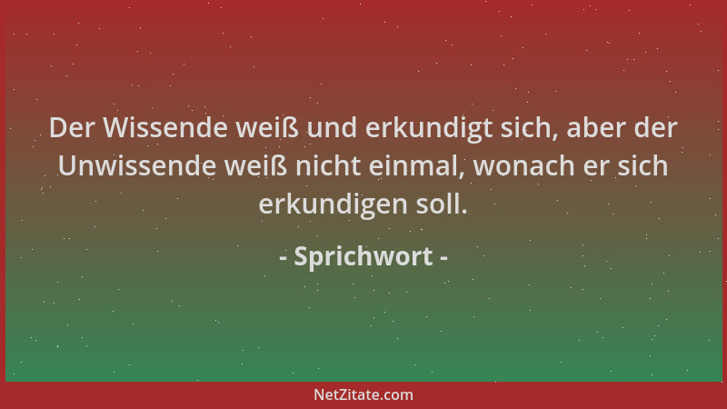 Sprichwort - Der Wissende weiß und erkundigt sich, aber der Unwissende weiß nicht einmal, wonach er sich erkundigen soll....
