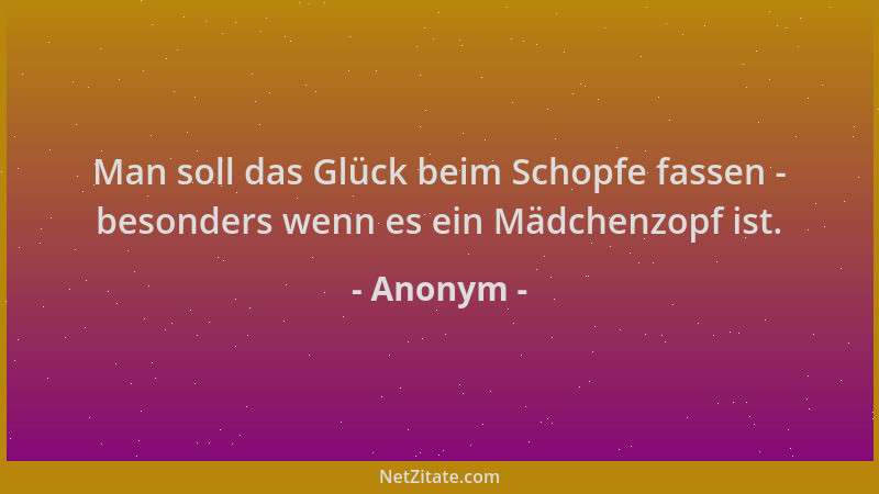 Anonym - Man soll das Glück beim Schopfe fassen - besonders wenn es ein Mädchenzopf ist....