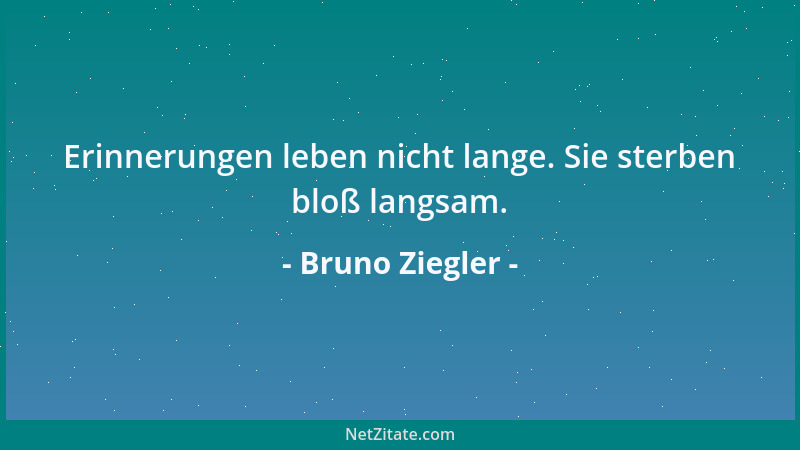 Bruno Ziegler - Erinnerungen leben nicht lange. Sie sterben bloß langsam....