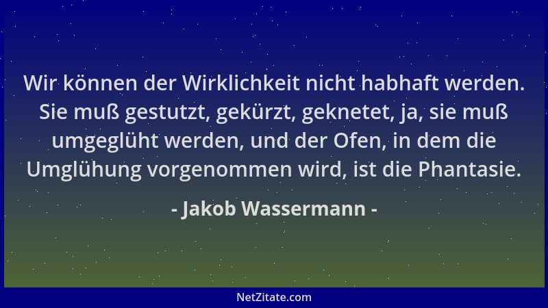 Jakob Wassermann - Wir können der Wirklichkeit nicht habhaft werden. Sie muß gestutzt, gekürzt, geknetet, ja, sie muß umgeg...
