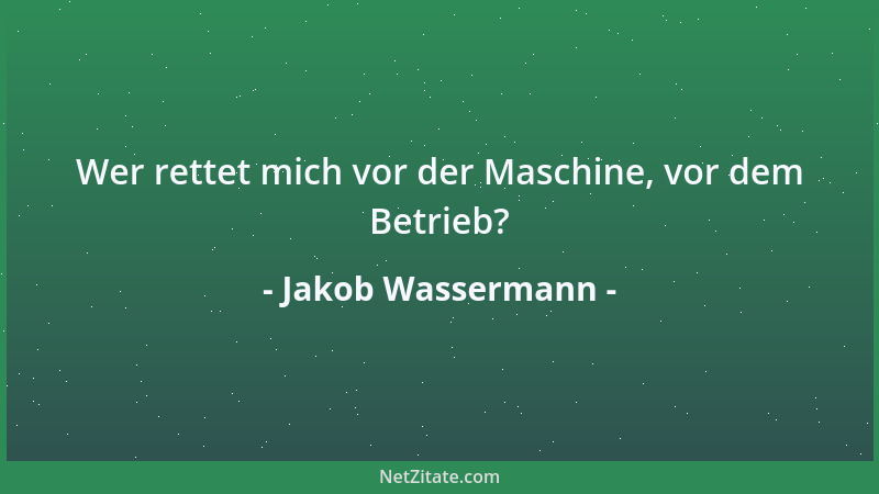Jakob Wassermann - Wer rettet mich vor der Maschine, vor dem Betrieb?...