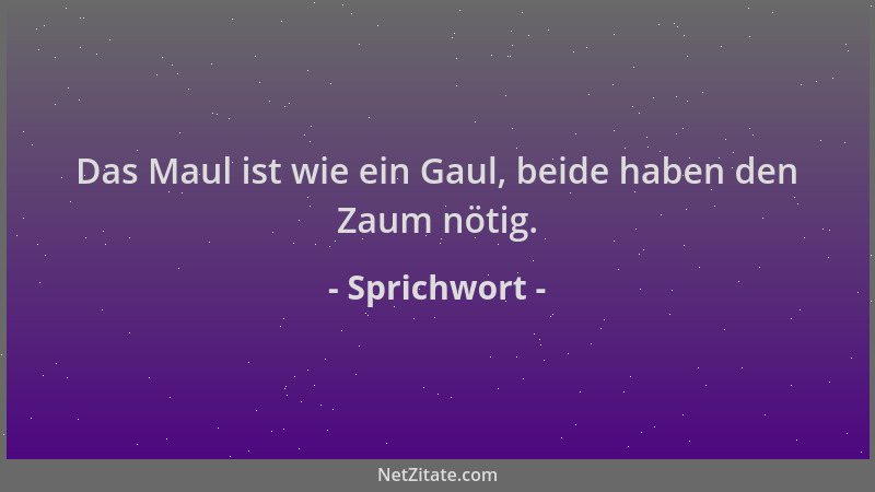 Sprichwort - Das Maul ist wie ein Gaul, beide haben den Zaum nötig....
