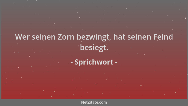 Sprichwort - Wer seinen Zorn bezwingt, hat seinen Feind besiegt....