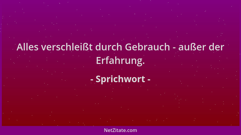 Sprichwort - Alles verschleißt durch Gebrauch - außer der Erfahrung....