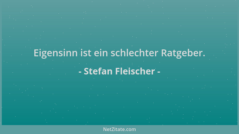 Stefan Fleischer - Eigensinn ist ein schlechter Ratgeber....