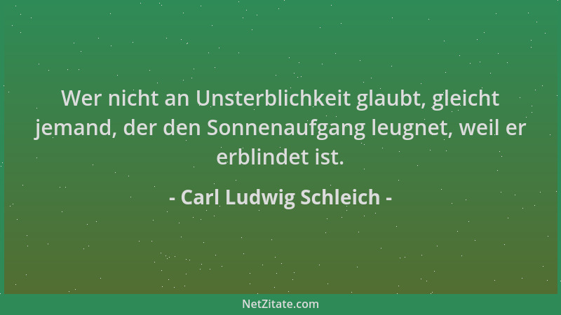 Carl Ludwig Schleich - Wer nicht an Unsterblichkeit glaubt, gleicht jemand, der den Sonnenaufgang leugnet, weil er erblinde...