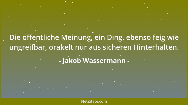 Jakob Wassermann - Die öffentliche Meinung, ein Ding, ebenso feig wie ungreifbar, orakelt nur aus sicheren Hinterhalten....