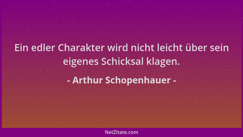Arthur Schopenhauer - Ein edler Charakter wird nicht leicht über sein eigenes Schicksal klagen....