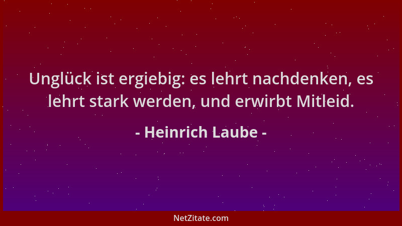 Heinrich Laube - Unglück ist ergiebig: es lehrt nachdenken, es lehrt stark werden, und erwirbt Mitleid....