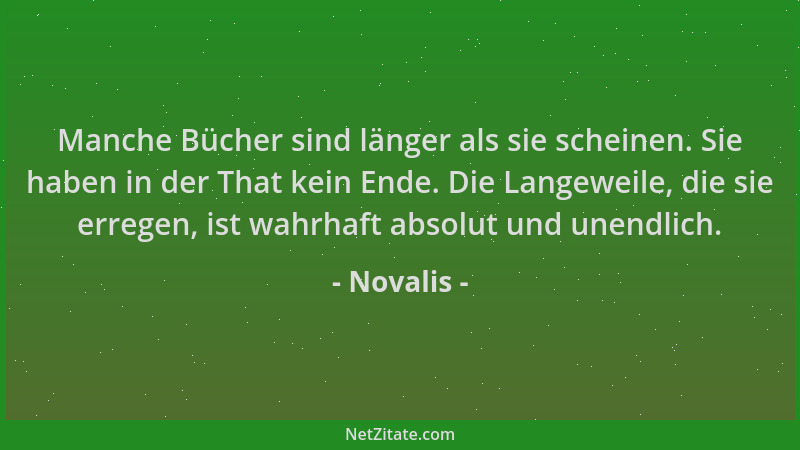 Novalis - Manche Bücher sind länger als sie scheinen. Sie haben in der That kein Ende. Die Langeweile, die sie erregen, ist...