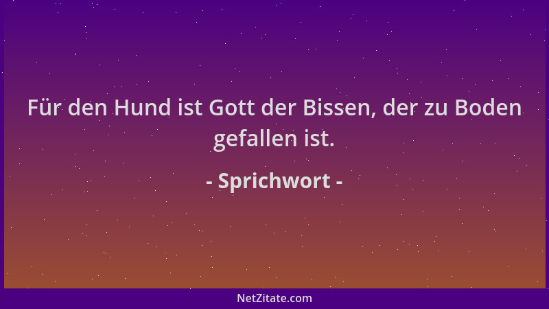 Sprichwort - Für den Hund ist Gott der Bissen, der zu Boden gefallen ist....