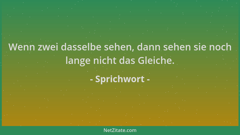 Sprichwort - Wenn zwei dasselbe sehen, dann sehen sie noch lange nicht das Gleiche....