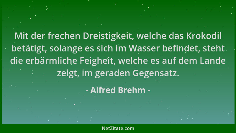 Alfred Brehm - Mit der frechen Dreistigkeit, welche das Krokodil betätigt, solange es sich im Wasser befindet, steht die er...