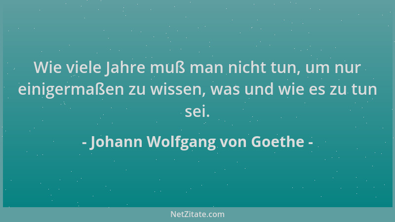 Johann Wolfgang von Goethe - Wie viele Jahre muß man nicht tun, um nur einigermaßen zu wissen, was und wie es zu tun sei....
