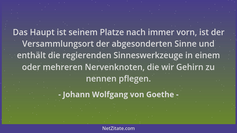 Johann Wolfgang von Goethe - Das Haupt ist seinem Platze nach immer vorn, ist der Versammlungsort der abgesonderten Sinne u...