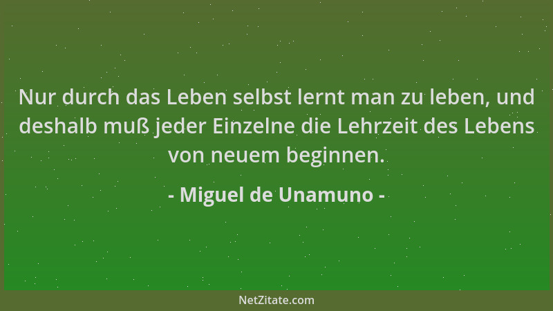 Miguel de Unamuno - Nur durch das Leben selbst lernt man zu leben, und deshalb muß jeder Einzelne die Lehrzeit des Lebens v...