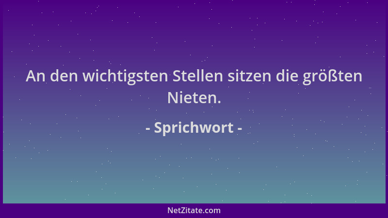 Sprichwort - An den wichtigsten Stellen sitzen die größten Nieten....